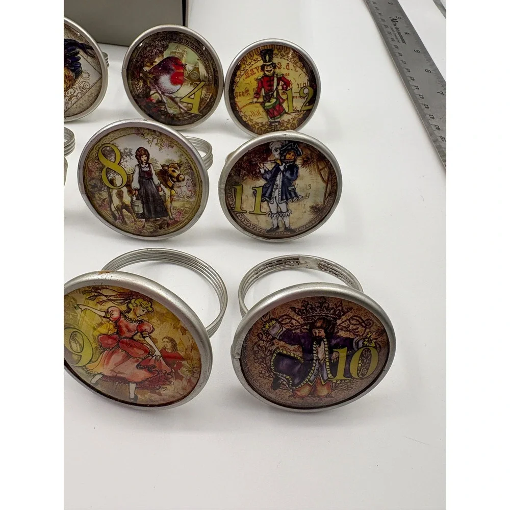 Pottery Barn 12 Days of Christmas Napkin Rings Set of 12 Multi Vintage Holiday